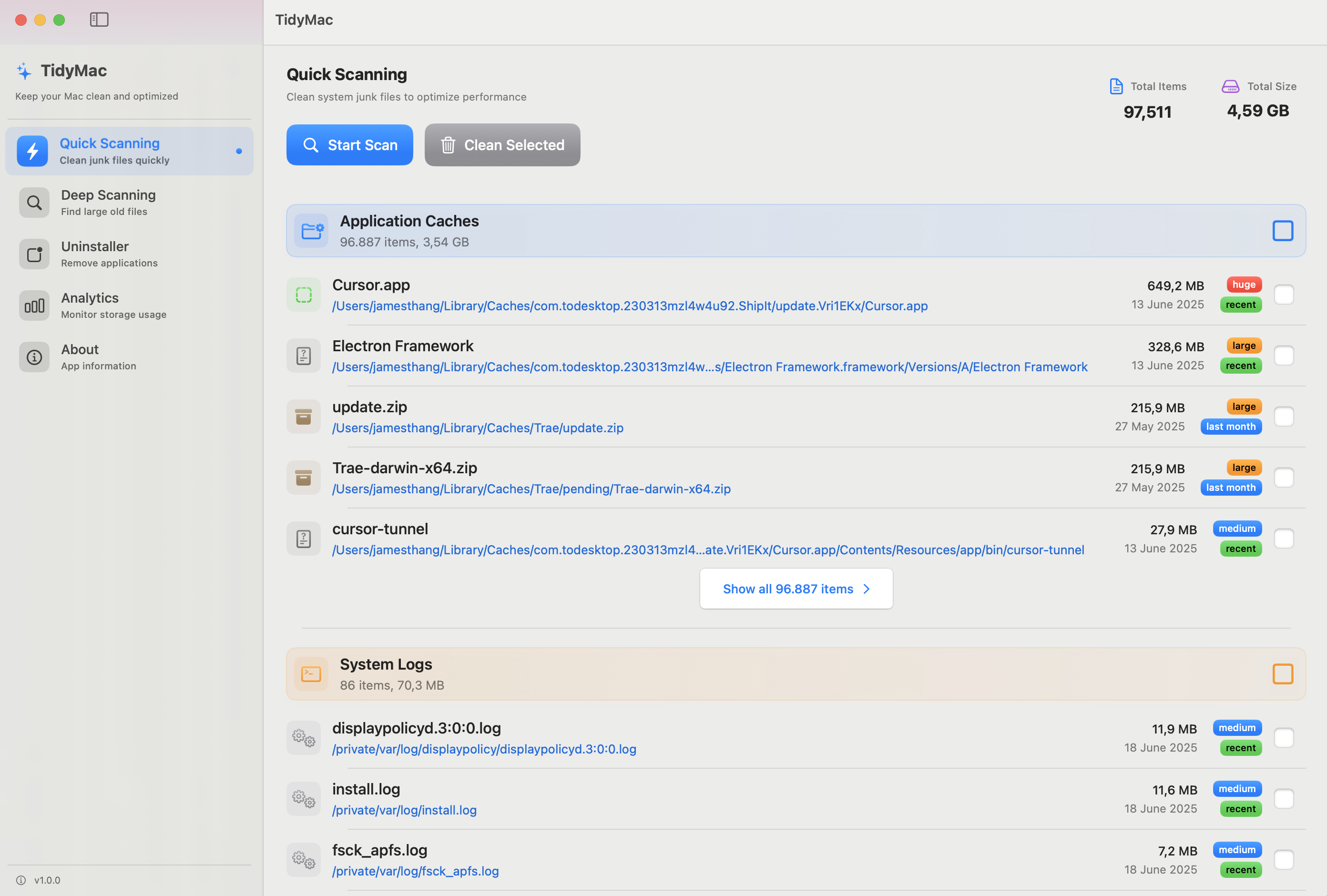 Tidy Mac Screenshot